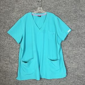 Med Couture Womens Scrub Top Size 3XL Teal Blue Short Sleeve Medical Hospital